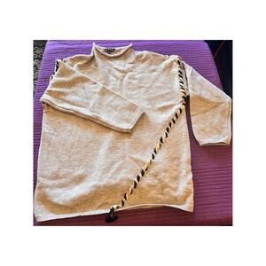 J.N.N.A Women's Tan Knit Sweater with Decorative Side Trim Size L
